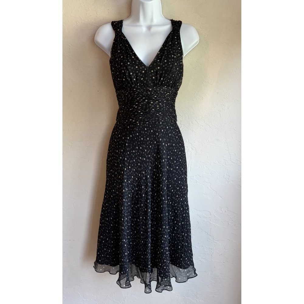 Vintage 90s Y2K WHBM 100% Silk Midi Dress 2 Polka Dot Romantic Fairy Sheer